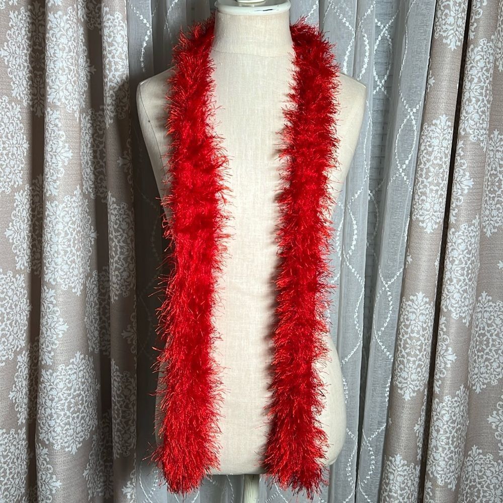 EUC Red Hand Knit Eyelash Yarn Scarf